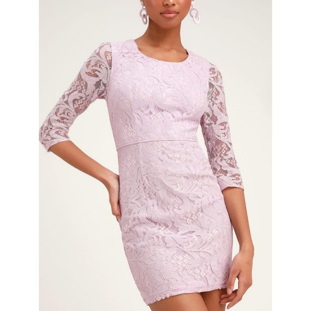 EUC Lulu's All For You Medium Lace Bodycon Mini Dress Lilac Lavender